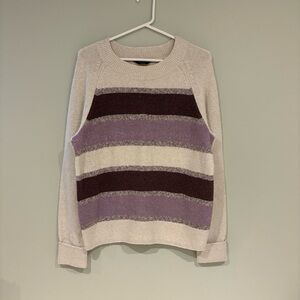 Denver Hayes Women's Striped Sweater - Purple and Cream XL
